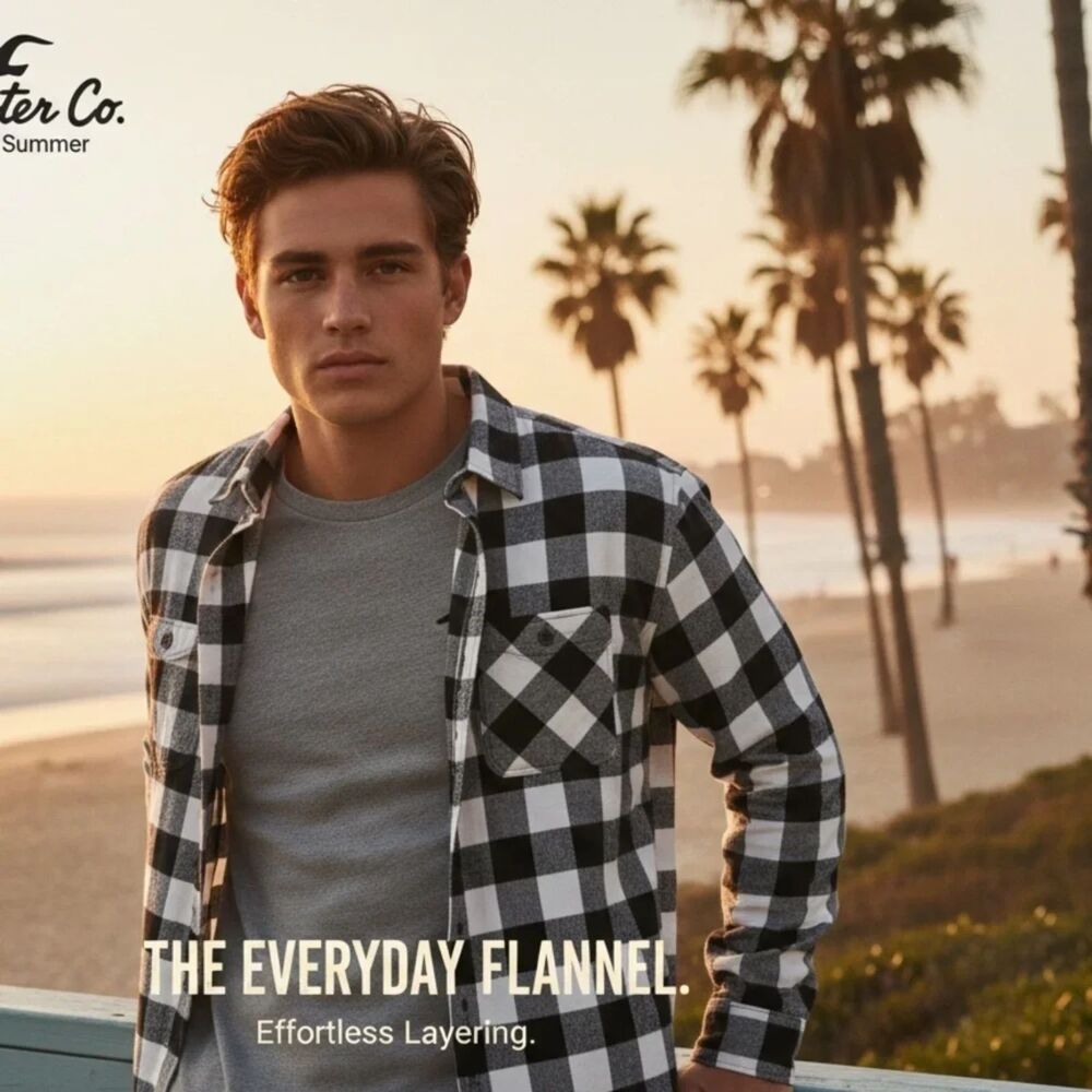 Hollister Black White Plaid Flannel Shirt Large Button Down Buffalo Cozy Fall